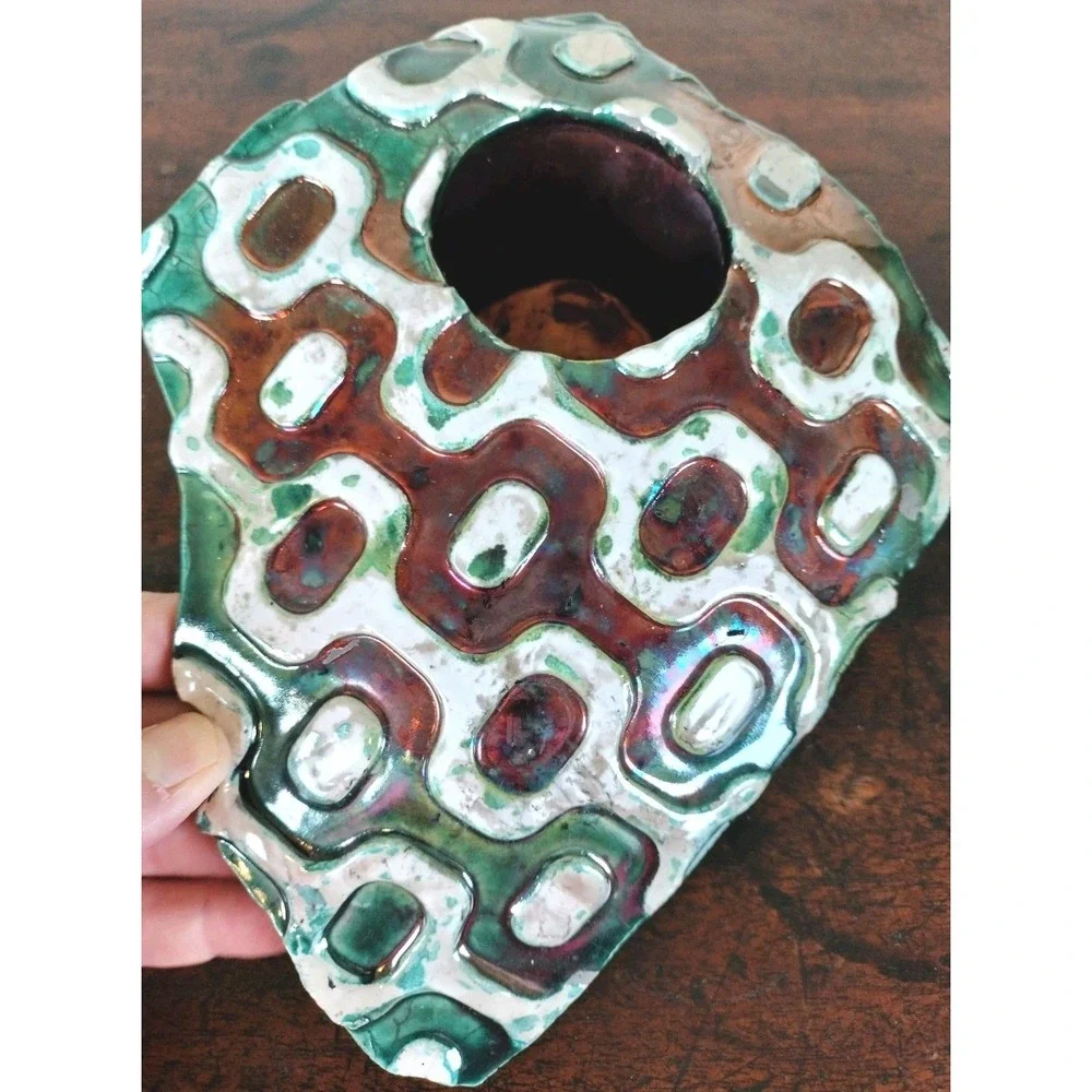 Signed Abstract Studio Art Pottery Sculptural Vessel Organic Glaze Vase 7.5